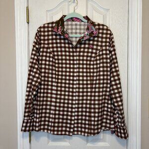 Middy N Me Button Up Gingham Equestrian Style Top Women Size 10